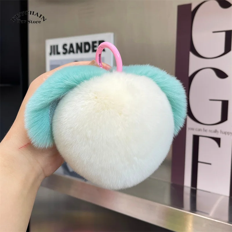 Cute Furry Peach Keychain Charms For Car Keys Fluffty Plush Fruit Keychain Soft Fur Pink Peach Pendants Keyring Bag Pendant