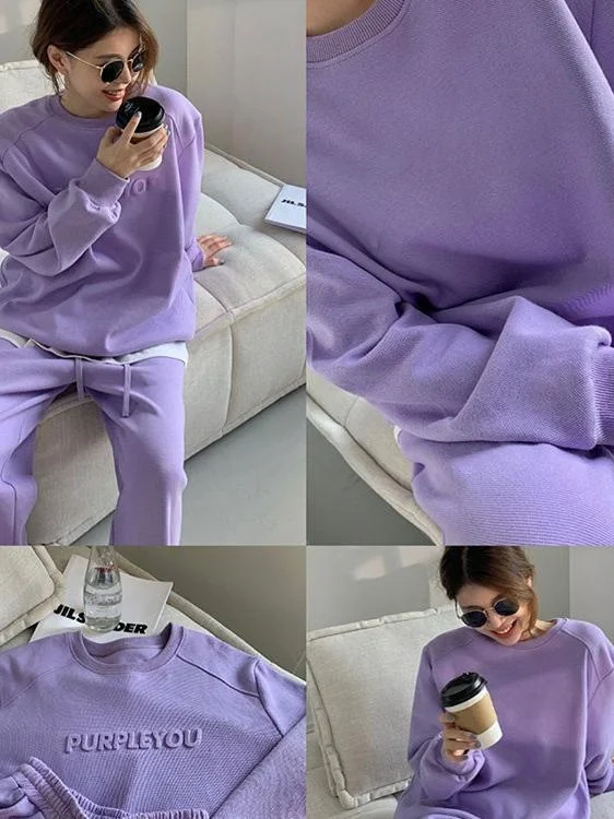 مجموعة ملابس رياضية غير رسمية من الصوف السميك للنساء للخريف والشتاء، سويت شيرت فضفاض للتخسيس على الطراز الكوري، بدلة جري من ق...