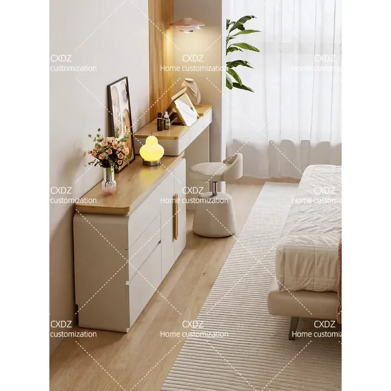 Ultra-thin dresser, chest of drawers, integrated cream bedroom, wall storage, locker, makeup table, hidden flip mirror