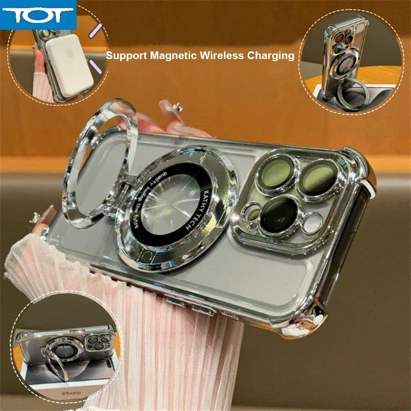 

Роскошный противоударный магнитный кронштейн для прозрачного чехла Magsafe для iPhone 16, 15, 14, 13, 12, 11 Pro Max с чехлом-подставкой-держателем