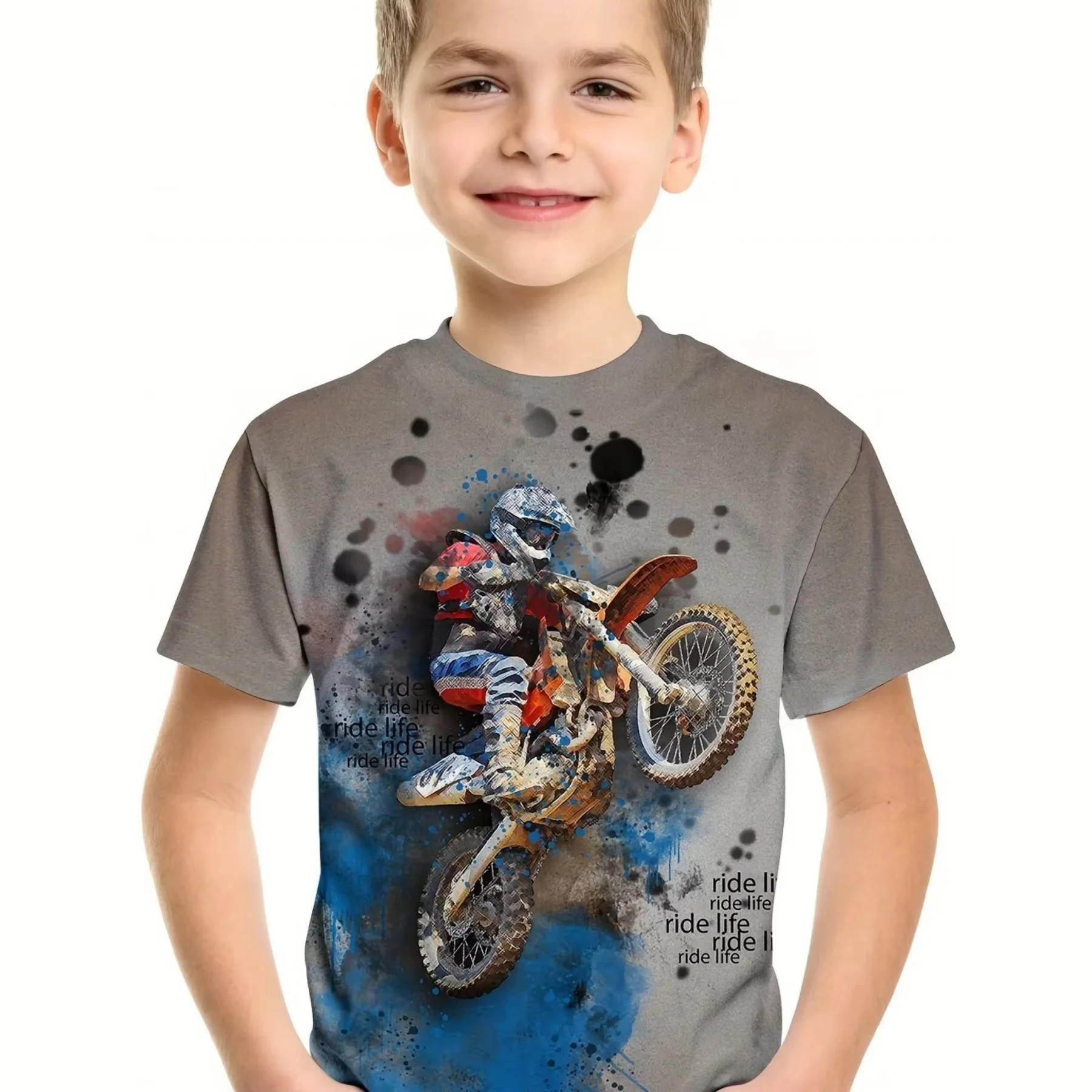 Motorcycle Rider Boys T-Shirt 3D Printed T-Shirt for Boy 2-10Y Short Sleeve Tee Top Baby Child Summer Trendy Street Children Top