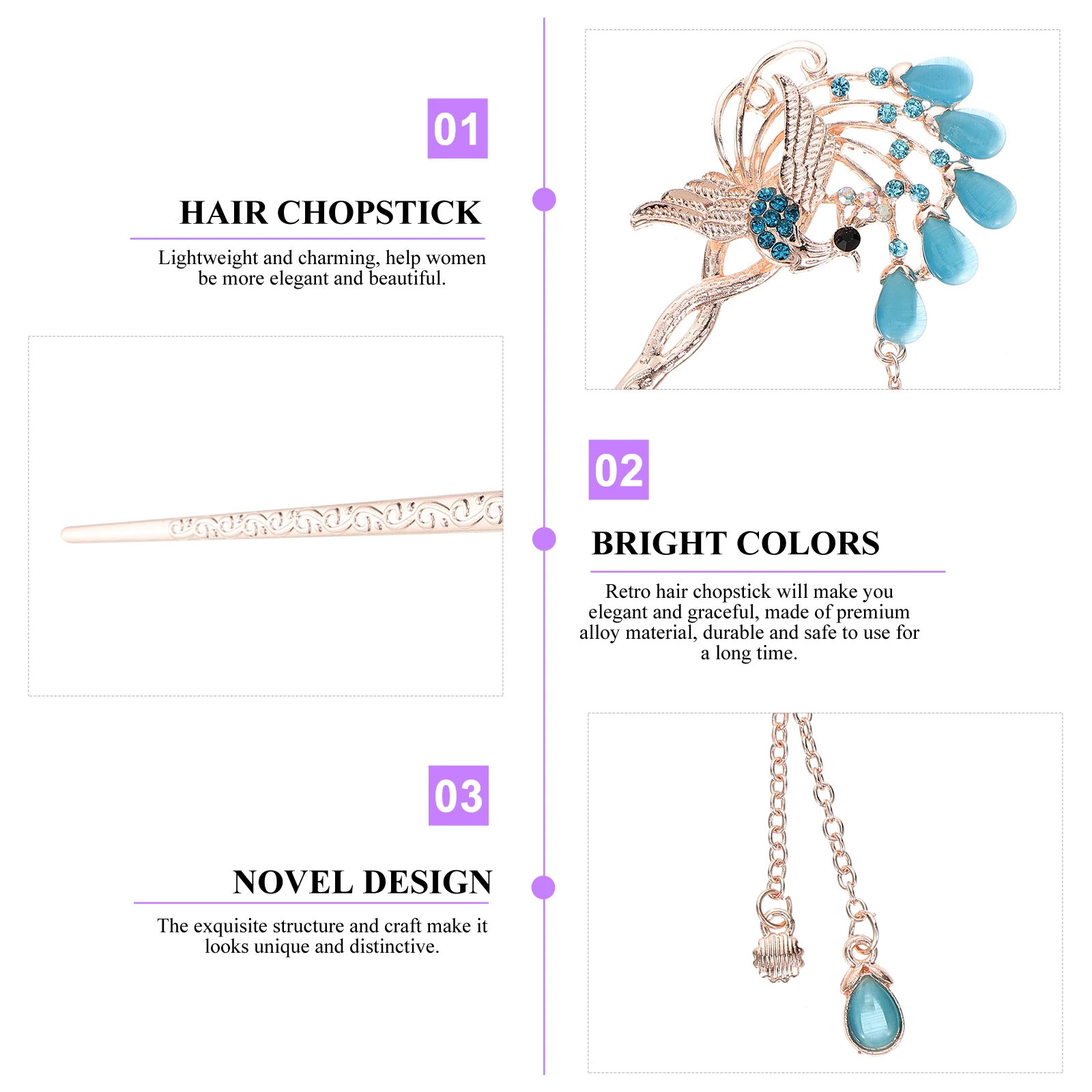 

Retro Alloy Hair Chopstick Vintage Rhinestone Hairpin Elegant Hair Stick For Women Girls Crystal Tassels Decorative Accessories