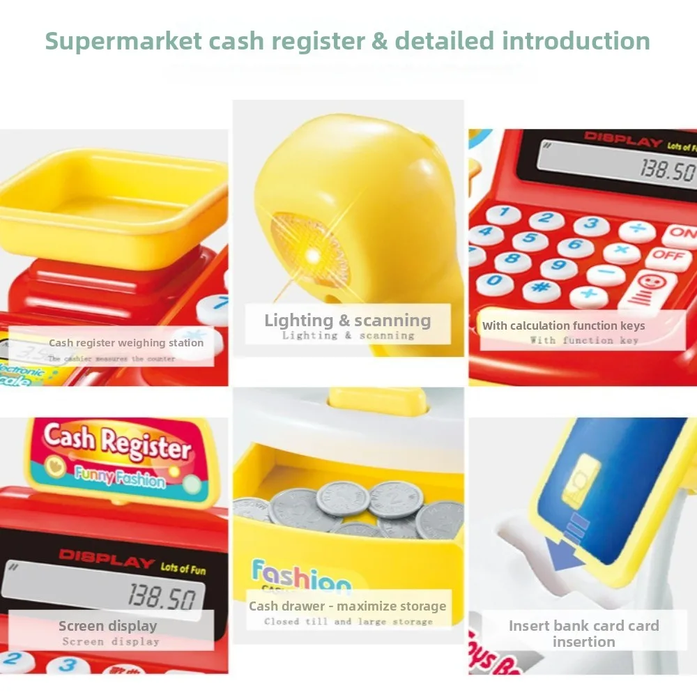New Simulation Role Play Shopping Calculator Plastic Supermarket Calculator Interactive Sound Lights Cash Register Indoor Play