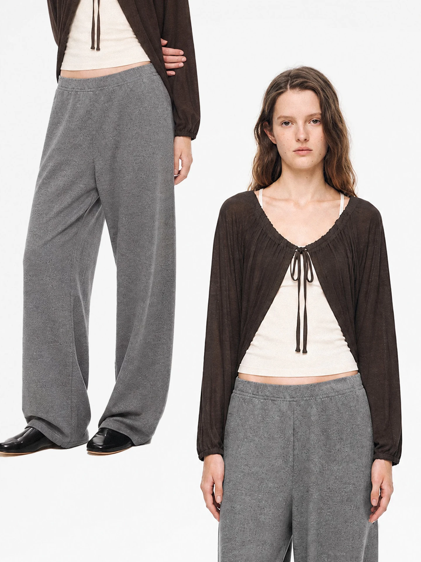 TDDP Women's Batwing Sleeve Layered Casual Three-Piece Set Early Autumn Wear Inner Vest Pants Long Pants Comfortable Breathable