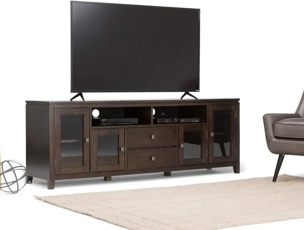 Solid Wood Universal TV Media Stand 72 Inch Wide Contemporary Living Room Entertainment Center with Storage for Flat Screen Tvs