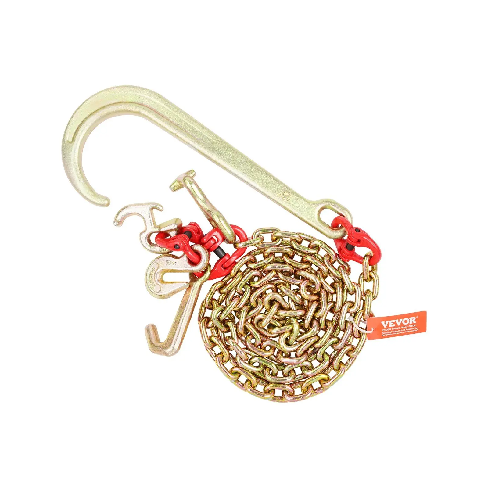 

Industrial 5400lb 5/16x72in G80 Tow Chain with Long Shank J Hook RTJ and Grab Hook