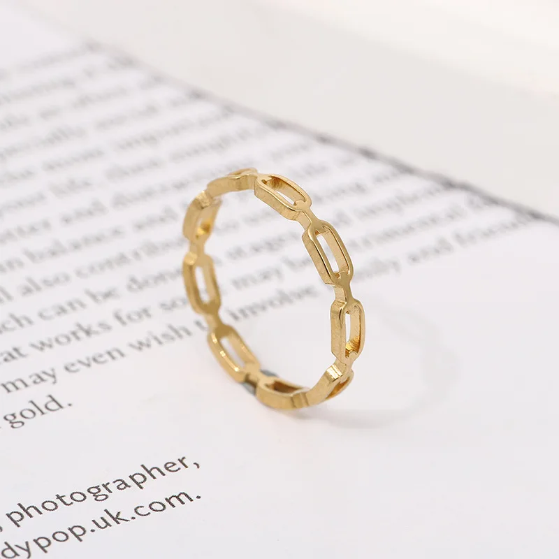 Stainless Steel Punk Glossy Metal Square Chain Open Ring For Women Round Hiphop Hollow Chains Finger Rings Party Fashion Jewelry