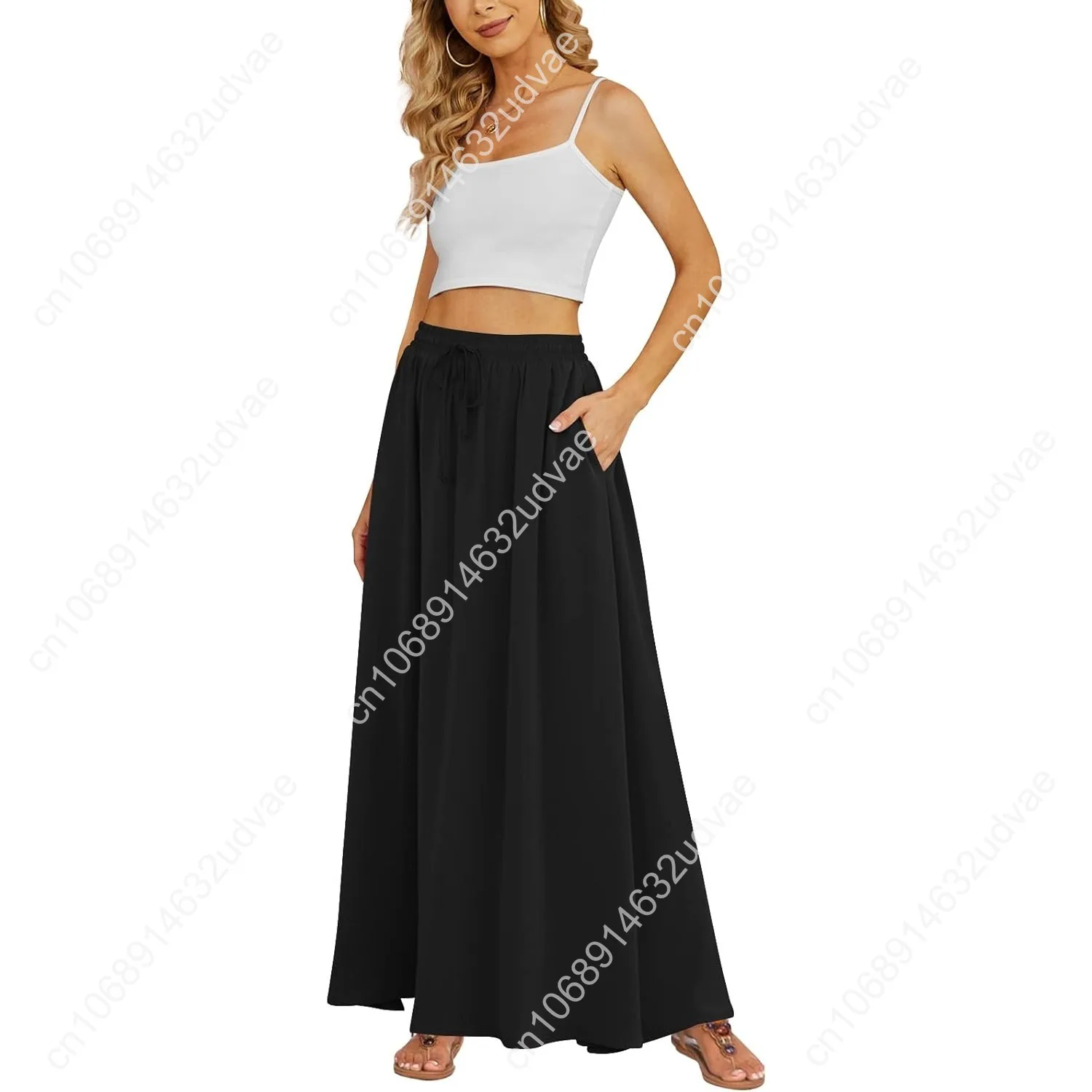 

Yincro Women's Flowy Maxi Skirt Summer Pleated High Waisted Casual Long Skirts with Pockets