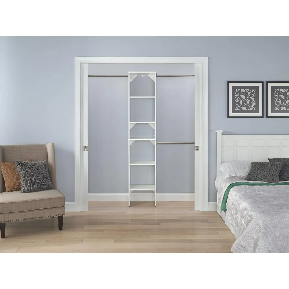 

SuiteSymphony Wood Closet Organizer Starter Kit with Tower and 3 Hang Rods, Shelves, Adjustable