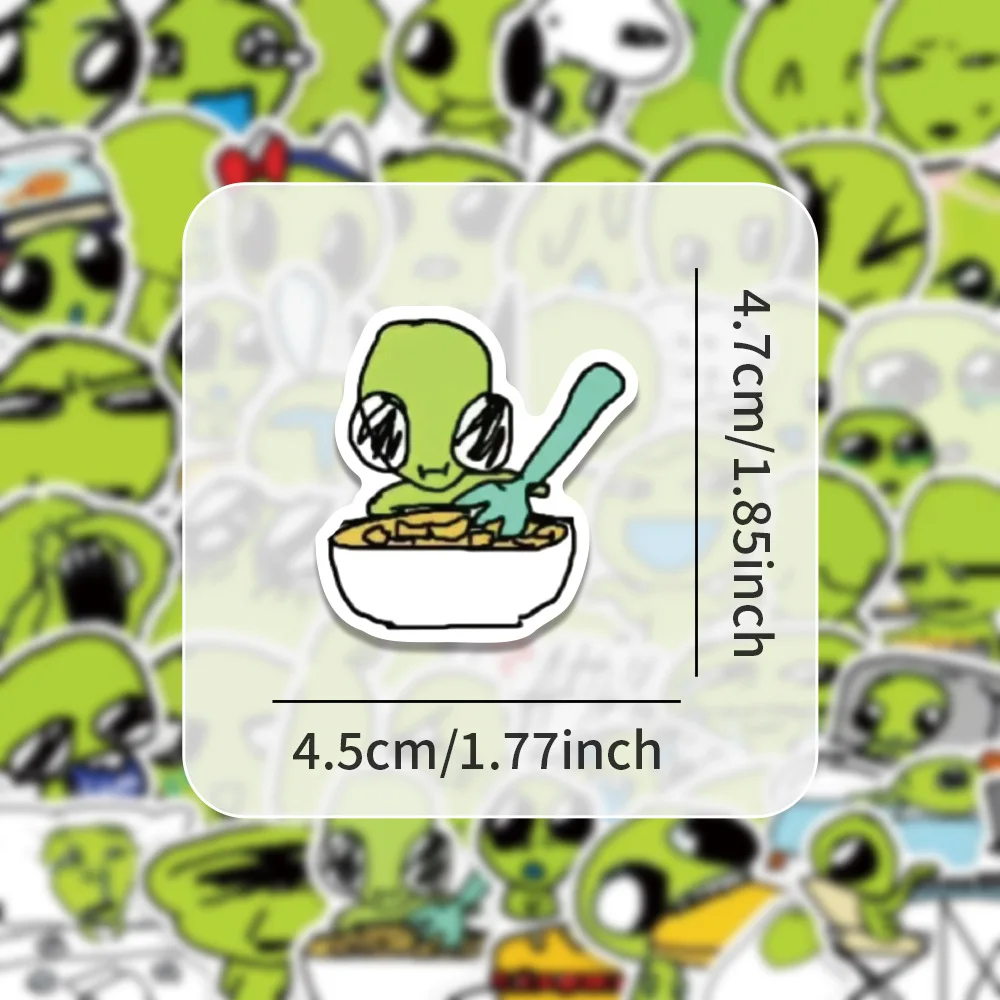 

10/60PCS Green Alien Funny Meme Sticker Cartoon Creative Decorative Water Cup Scrapbook Skateboard Graffiti Decal Toy Gift