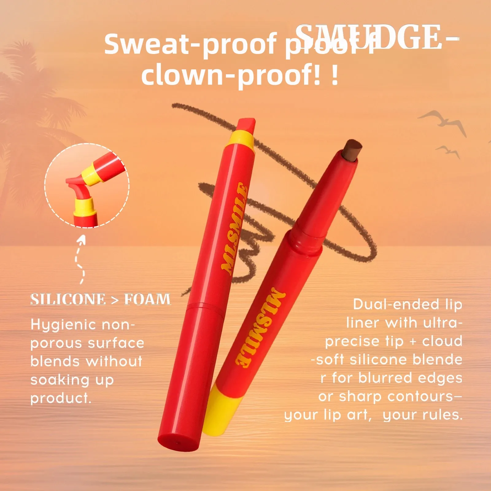 Long Lasting Lip Liner Pen Automatic 2 In 1 Double Head Silicone Brush Waterproof Smudge Proof Silky Lipstick Makeup
