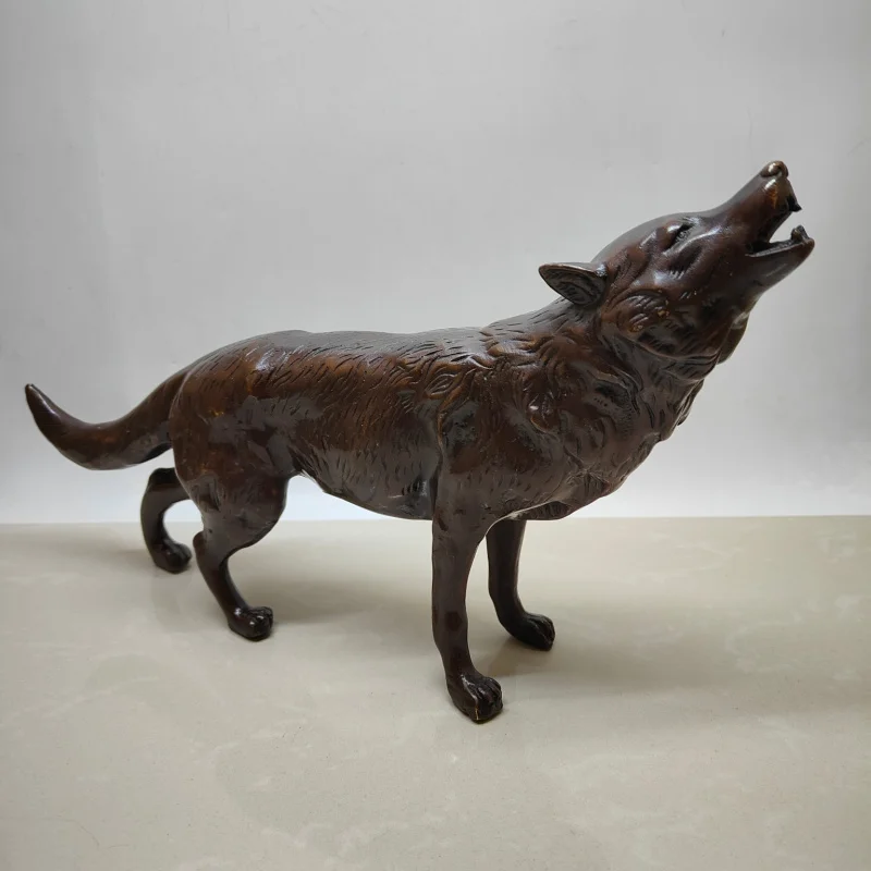 Antique Collection Brass Home Living Room Decoration, Distressed Purple Copper Animal Wolf Ornament Craft