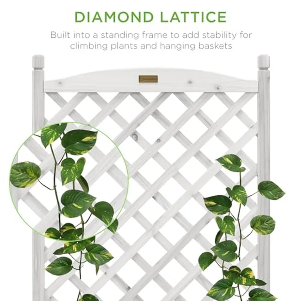 Set of 2 48in Wood Planter Box & Diamond Lattice Trellis Mobile Outdoor Raised Garden Bed for Climbing Plants