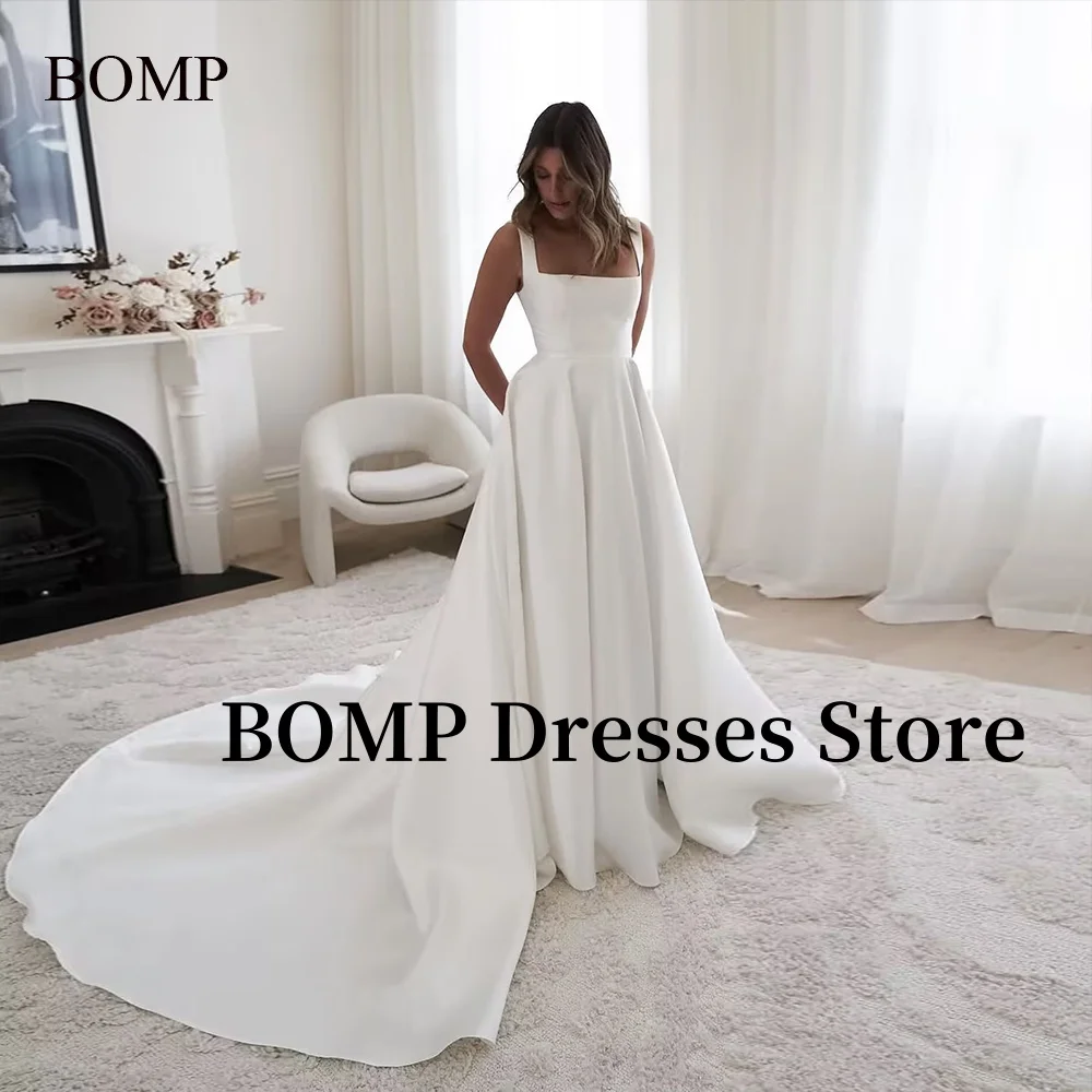 

BOMP Elegant Wedding Dresses A-Line Evening Gown Sweep Train Bridal Draped Dress Gowns Customized Vestidos De Novia