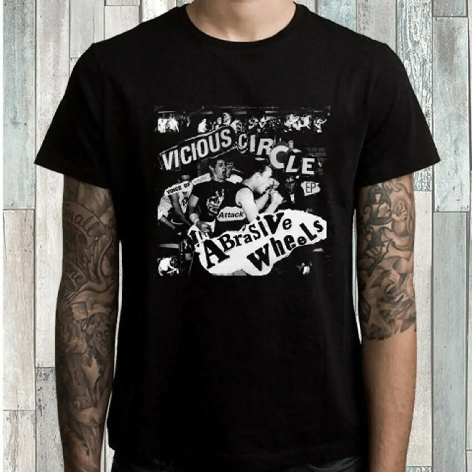 Top Hot Abrasivety Wheels Vicious Circle Mens Black T Shirt King New vintage Washed streetwear Comfortable designer clothes