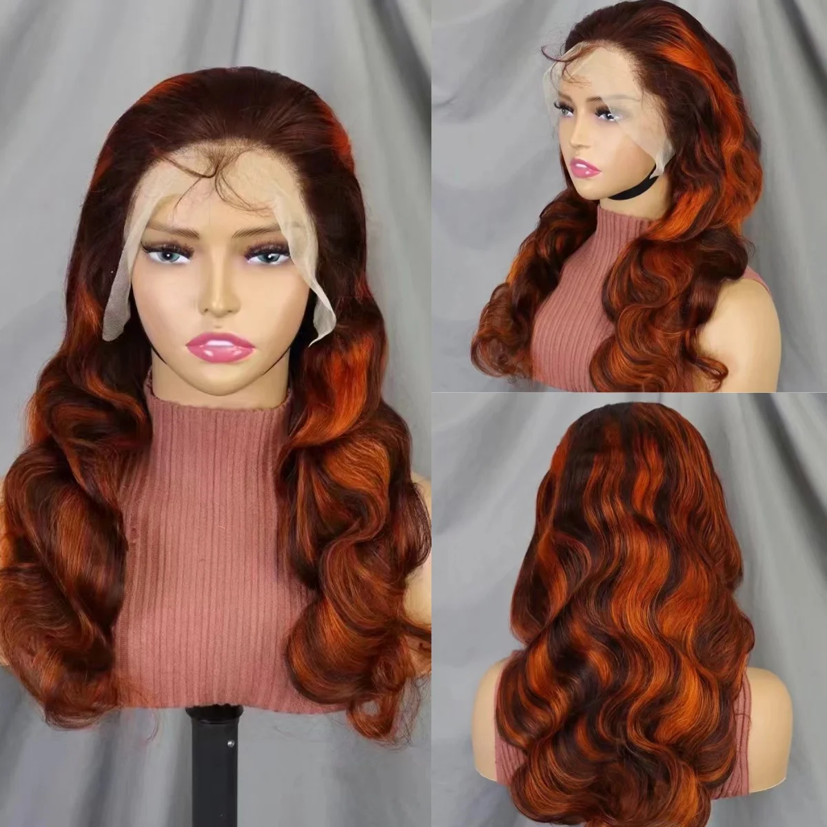 4/350 Ginger Brown Body Wave Lace Wig 200% Density 13x4 Transparent Loose Wave Human Hair Wigs for Black Women PrePlucked Remy