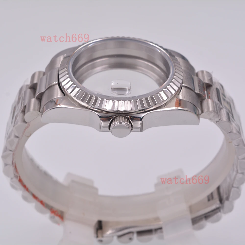36MM/40MM  Pig mouth Sapphire Glass Silver Watch Case Fit NH34 NH35 NH36 PT5000 ETA2824 ST2130 Movement