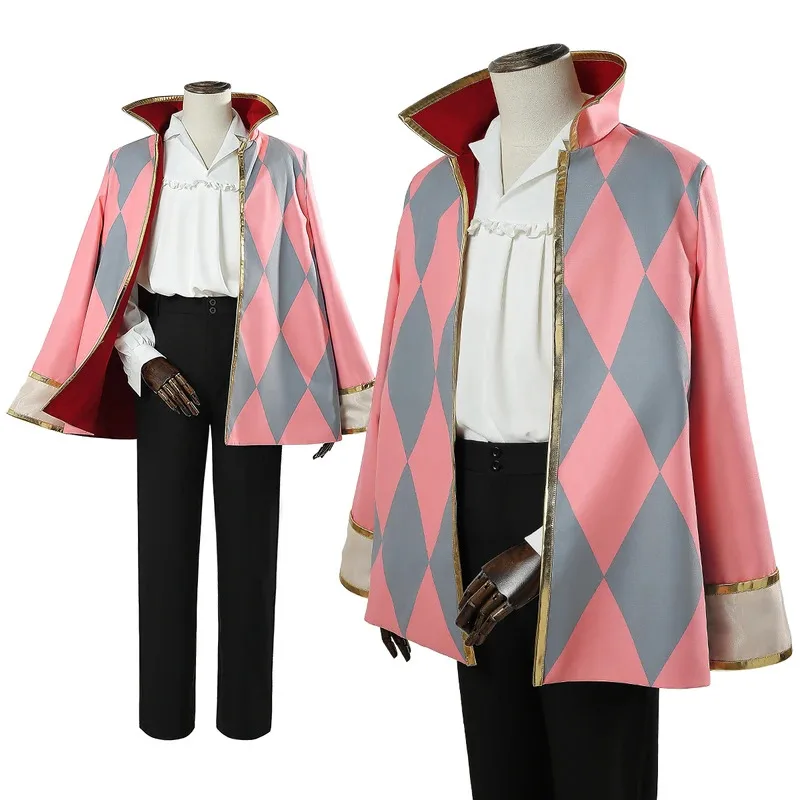 

Anime Howl Cosplay Costume Standing Collar Cloak With Shoulder Pads White Soft Shirt Black Elastic Pants Cos Convention