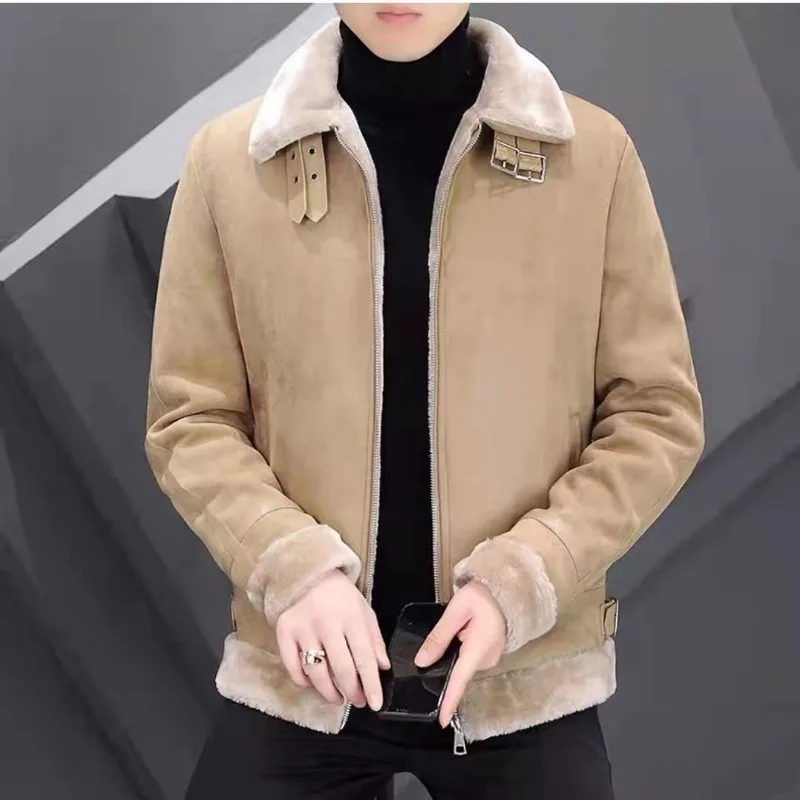 2024 Men's Deerskin Fleece Coat Male Winter New Plush Thickened Jacket Men's Korean Fashion Windproof Warm Insulation Top C10