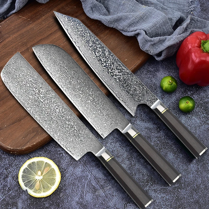 

Damascus Steel VG10 Chef Knife Sharp Cut Vegetables Sliced Meat Knife 1-3 Piece Kitchen Knives Set Ebony Sashimi Knife