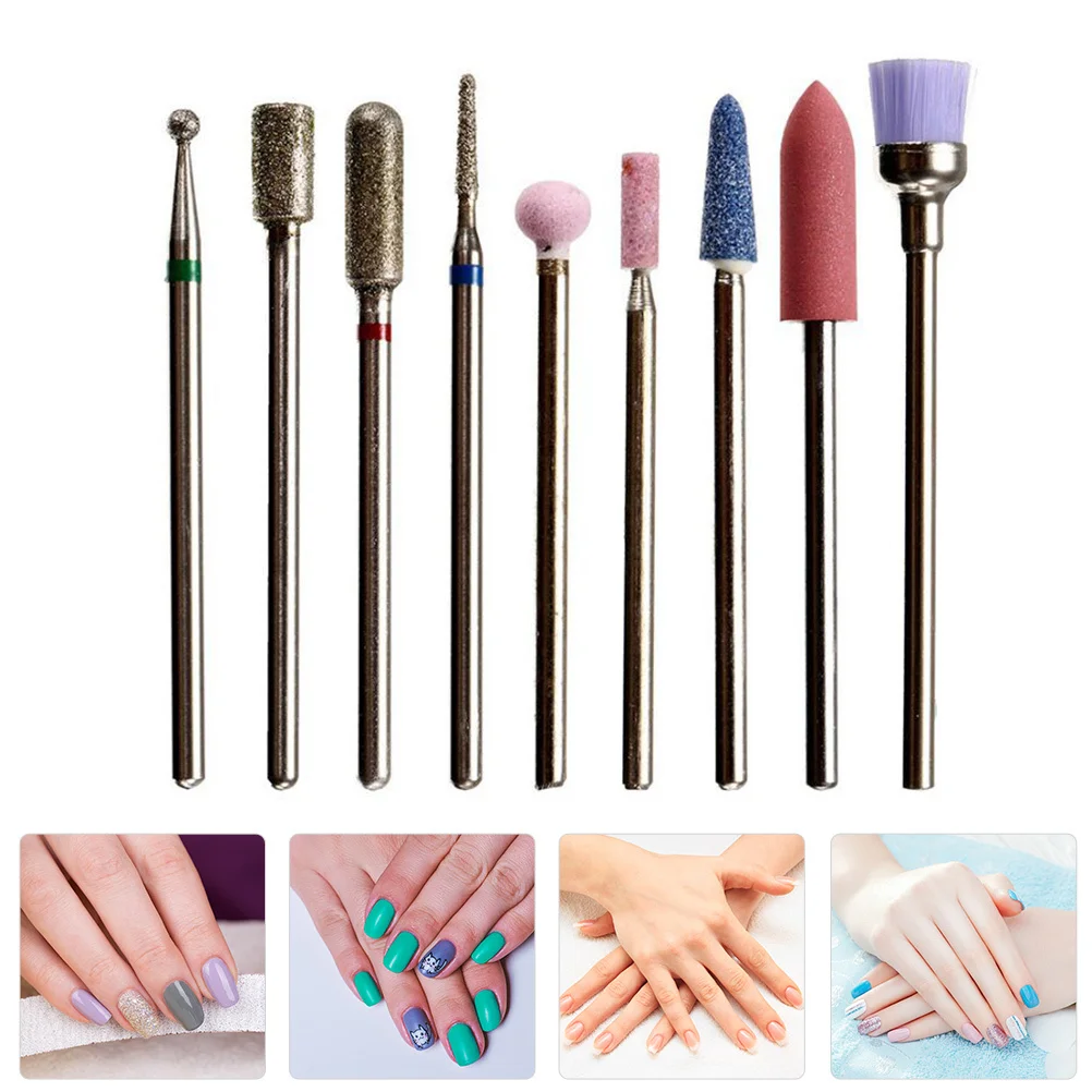 Zestaw 9 frezów do paznokci, metalowe głowice polerskie, narzędzie do usuwania martwego naskórka, głowice do szlifowania paznokci, frezy do manicure.