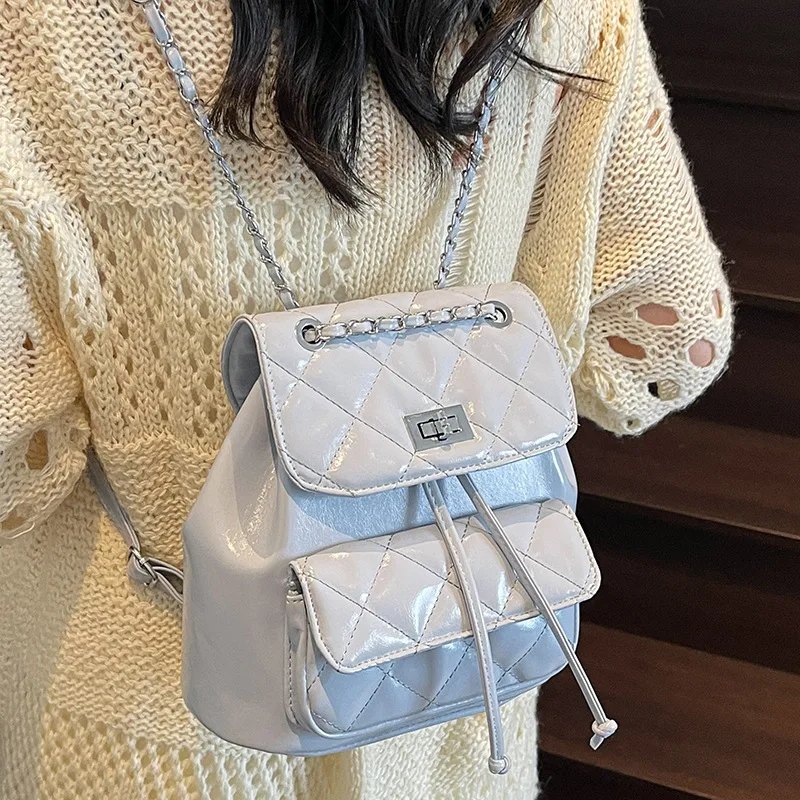 

2025 Summer New Fashionable High Quality Leisure Diamond Grid Chain Backpack Small Backpack for Women
