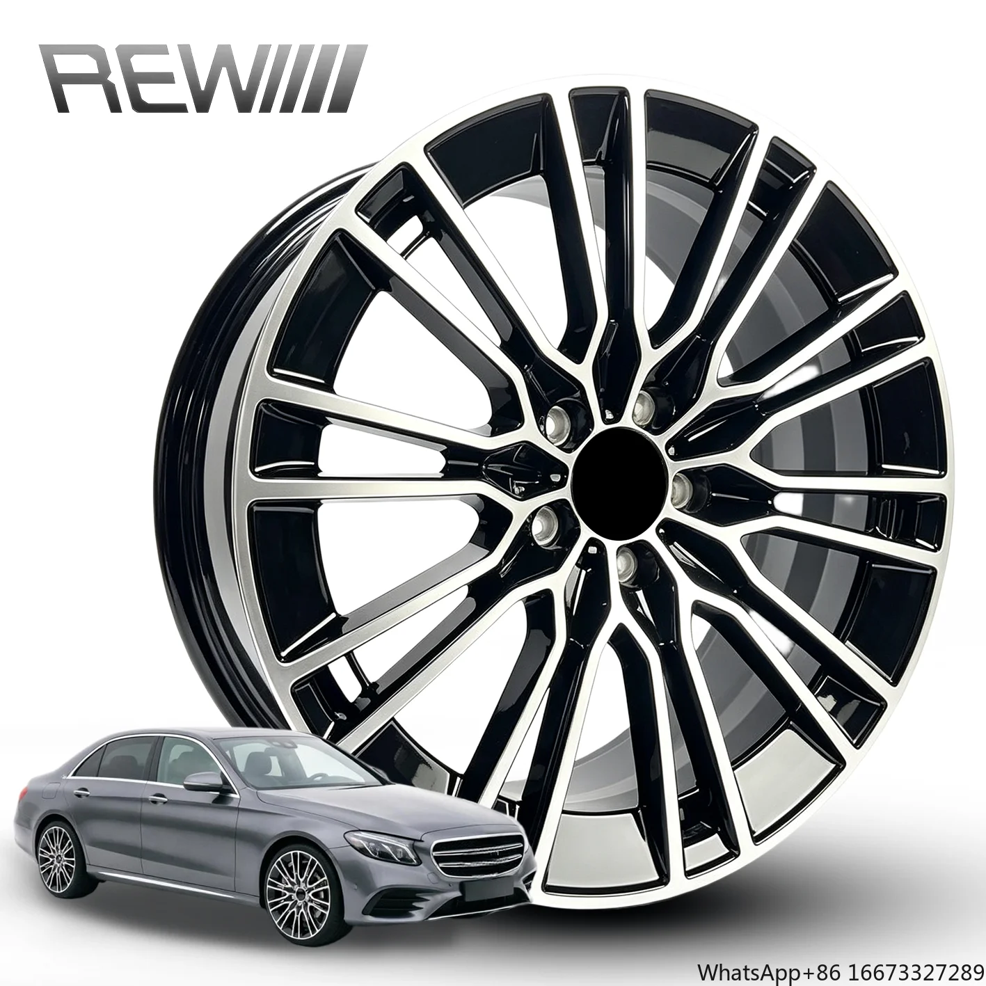 Black Wheels 18-20 Inch 5x112, Two-Tone Polished Concave Multi Spoke Rims, Dynamic Balanced Stable Highway Driving Rim