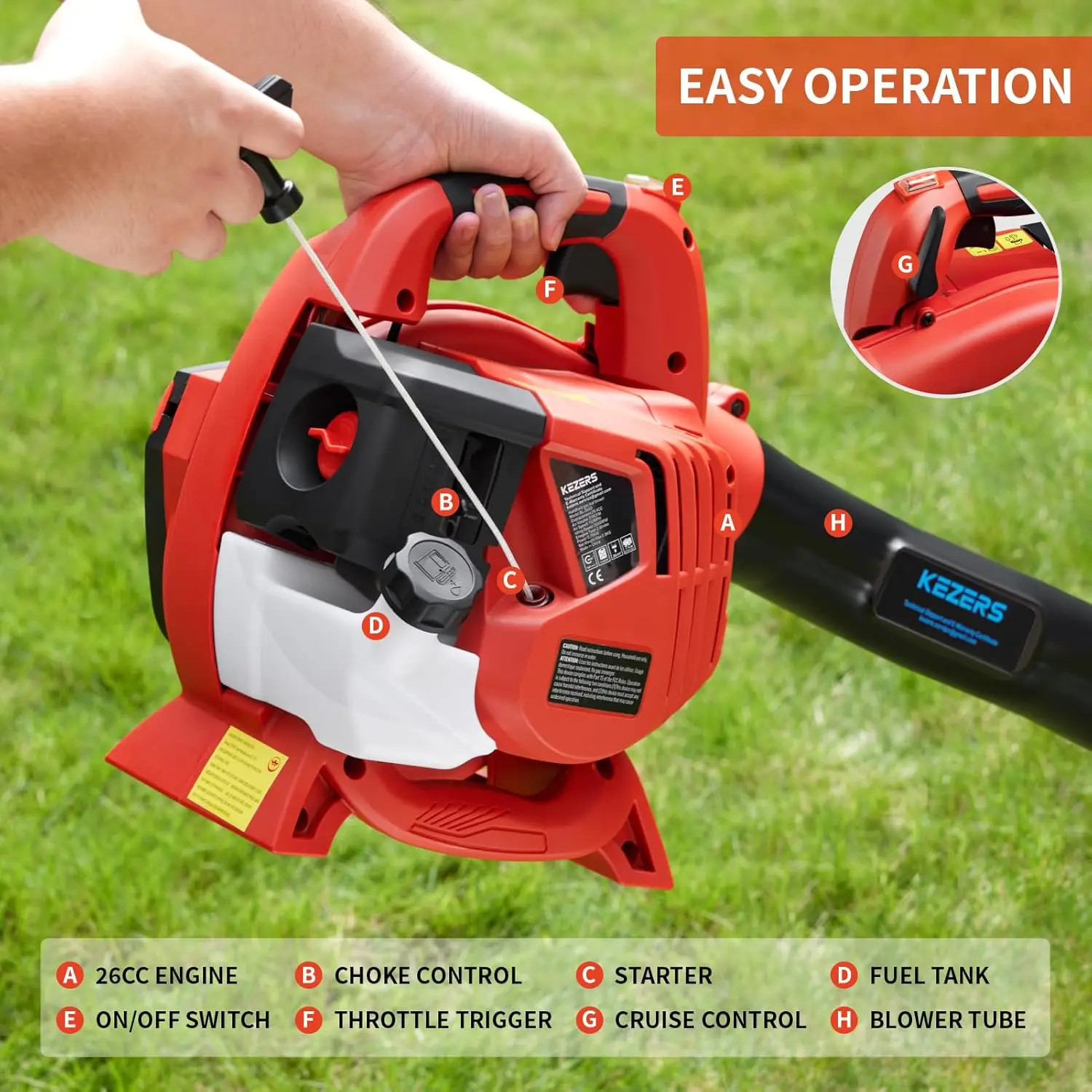 منفاخ أوراق الغاز، 26CC منفاخ أوراق الشجر المحمول بدورتين، أداة العناية بالعشب 2 في 1 مع منفاخ أوراق الشجر والفراغ، تدفق هواء 180CFM، سرعة 152 ميجا في الساعة، Id