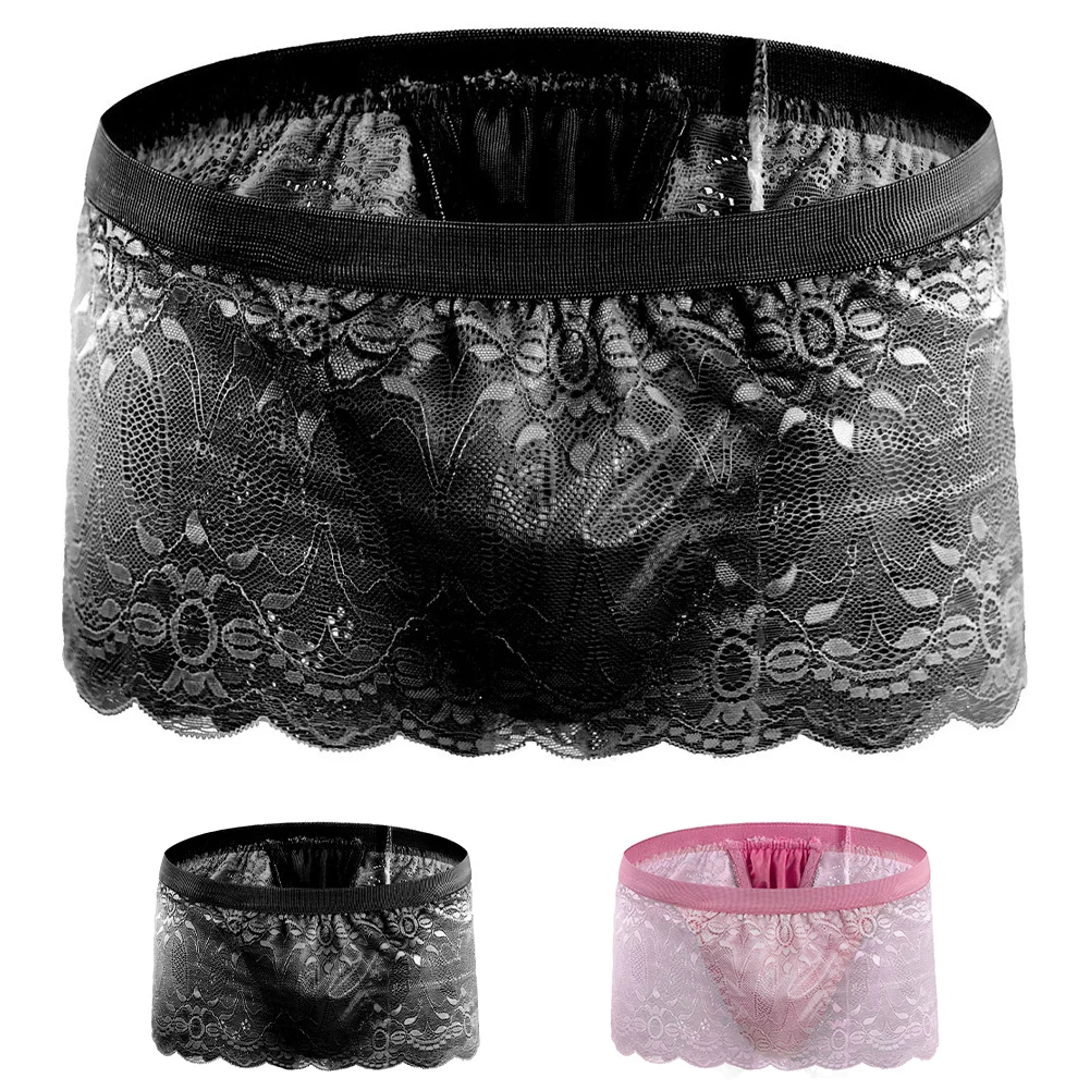 Sexy Men Sissy Lace Lingerie Skirt Clubwear Panties Gay Underwear Elastic Underpants Briefs Shorts U Convex Pouch Sissy