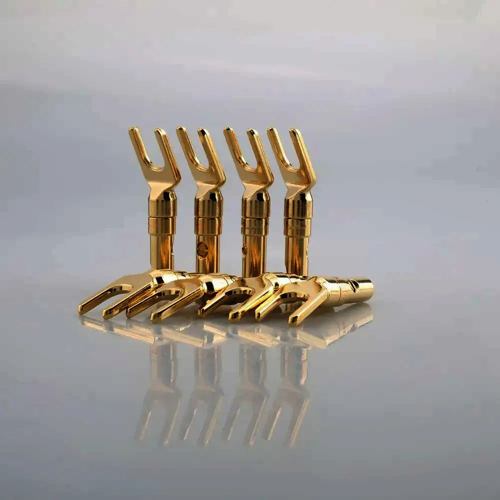 Audiocrast Copper Y Spade Speaker Plug Gold Plated HIFI Audiophile Terminal for Speaker Cable Amplifier