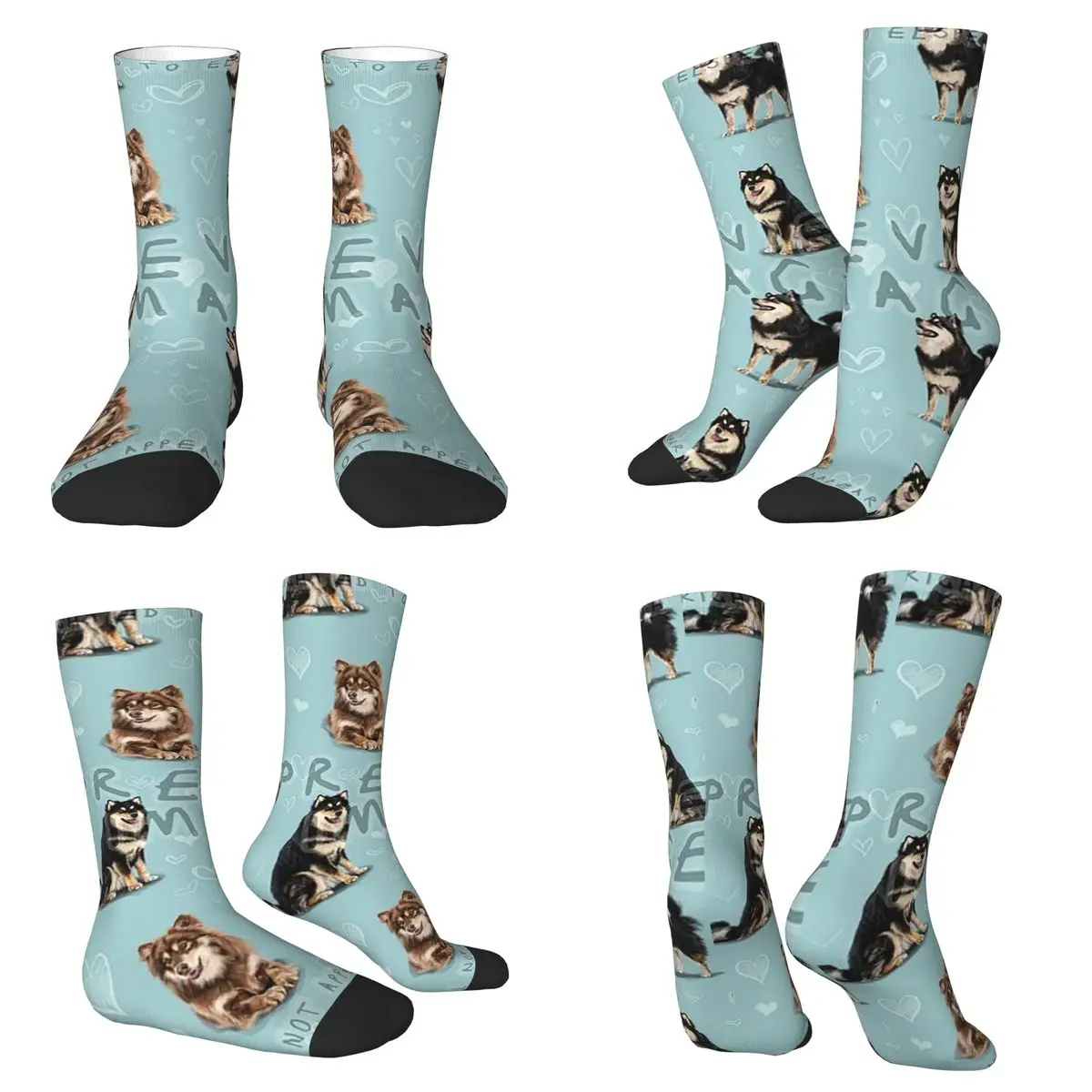 

Синие носки с изображением Финской лапша и собаки в стиле Харадзюку, впитывающие пот чулки, всесезонные длинные носки, аксессуары для мужчин и женщин