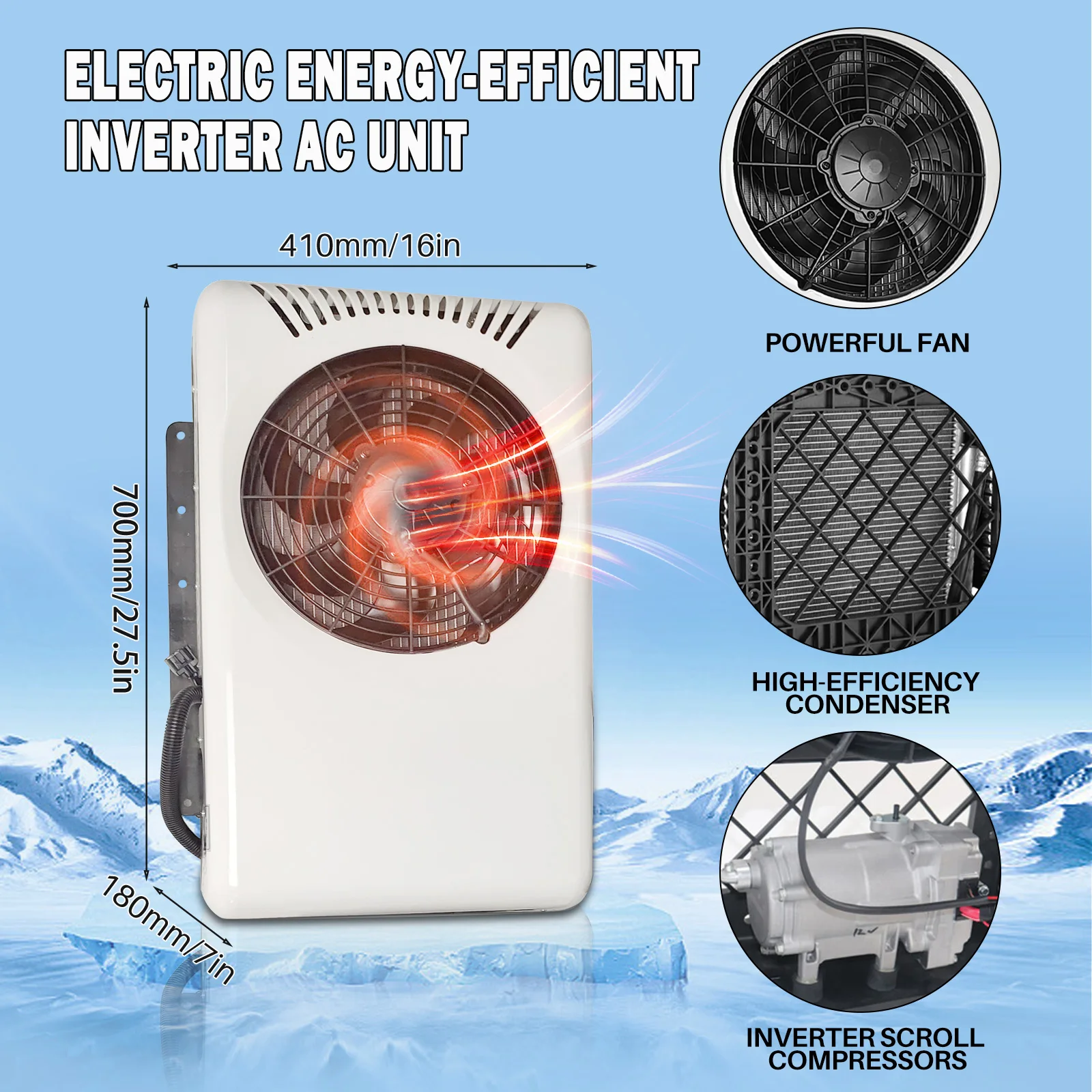 مكيف هواء بنظام سبليت كهربائي 12000BTU للاستخدام للسيارات وحدة تيار متردد لوقوف السيارات لشاحنة RV متنقل حافلة شاحنة تخييم جرار #4