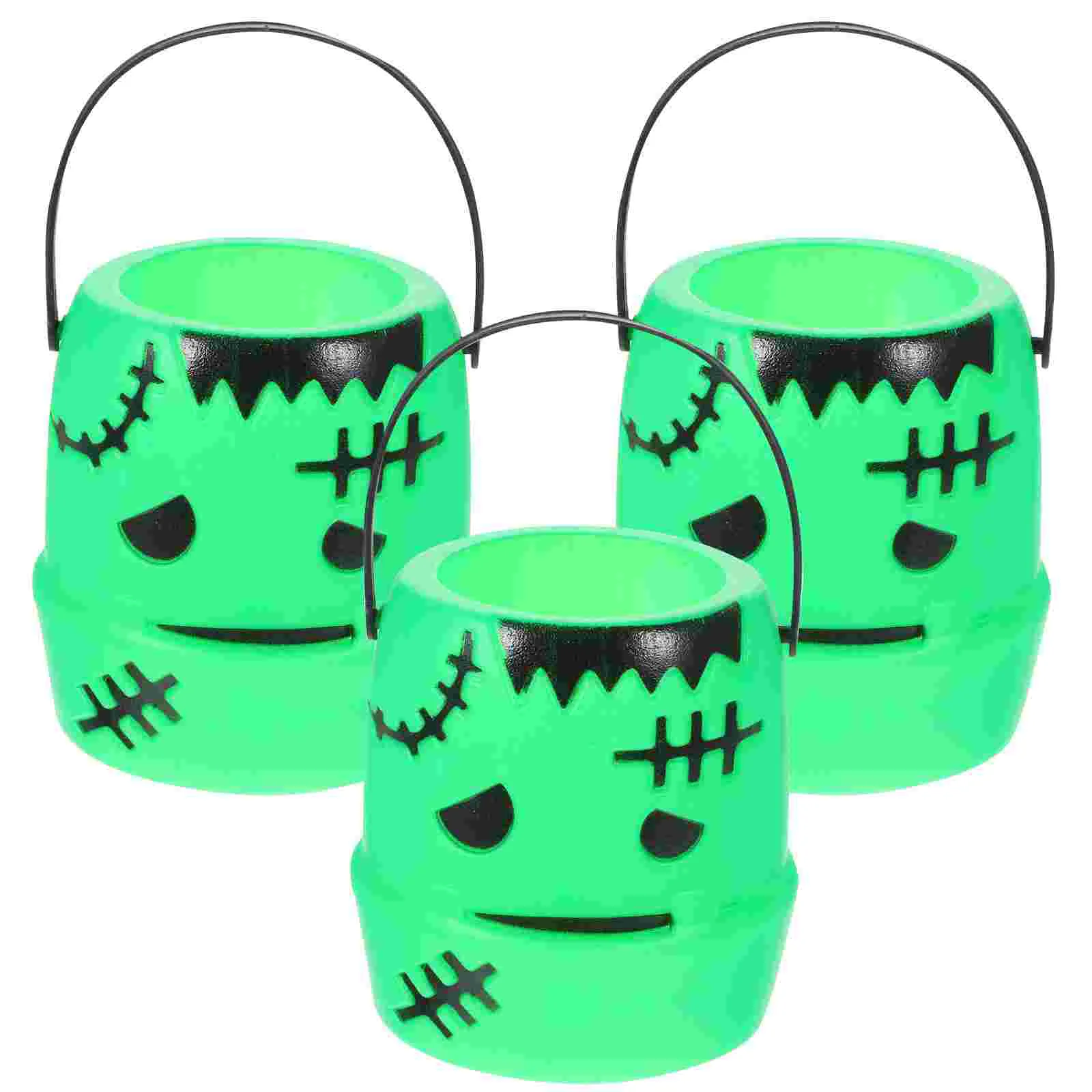 3 Pcs Portable Pumpkin Bucket Candy Halloween Buckets Witch Cauldron Trick-or-treat Fall Decor Plastic Kettle