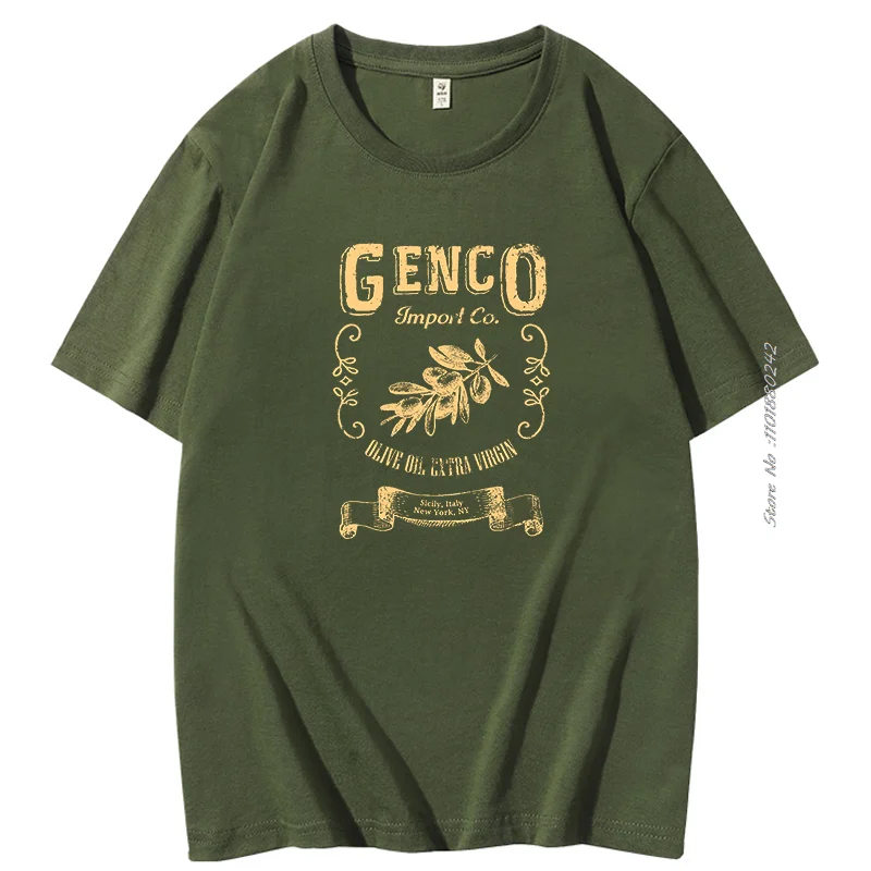 Mens T Shirts O-Neck Tee Shirts Hot Sale Genco Import Company Olive Oil Men Cotton Tops Summer Fashion T-Shirt Mens Clothes