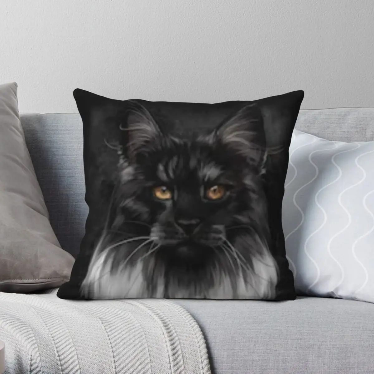 Cat Black Smoke Square Pillowcase Polyester Linen Velvet Creative Zip Decor Pillow Case Home Cushion Cover