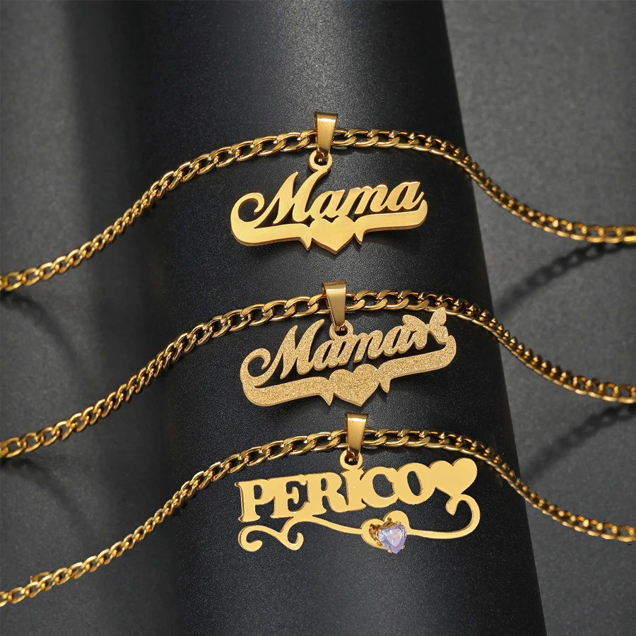 

Acheerup Personalized Name Frosted Necklace for Women Stainless Steel Custom Letters Zircon Cuban Chain Jewelry Birthday Gifts