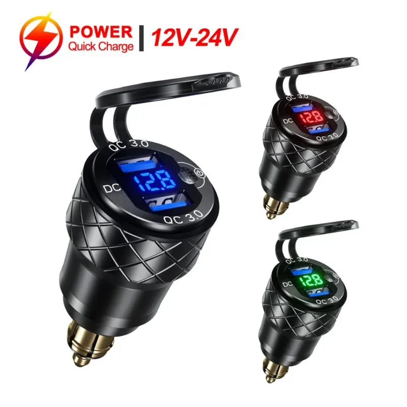 Podwójne gniazdo ładowarka samochodowa USB ze stopu Aluminium QC3.0 LED przejściówka do wyświetlacza cyfrowy dla BMW K1600B F800 GS R1200 RT dla DIN Hella Plug