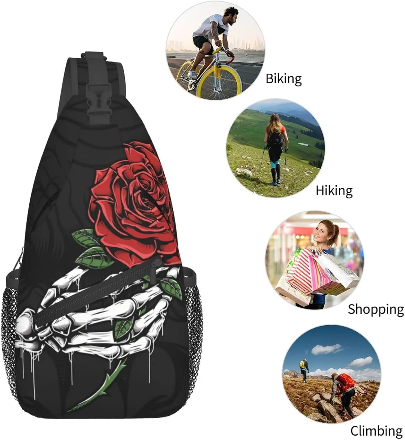 الجمجمة حقيبة ظهر ذات حمالة الصدر حقيبة كتف كروسبودي الصالة الرياضية ركوب الدراجات السفر المشي لمسافات طويلة Daypack للرجال النساء حقيبة ظهر تحمل على الكتف الصالة الرياضية