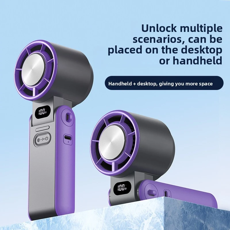 Cooling Ice Compress Handheld Neck Fan Foldable Portable Digital Display Stepless Speed Outdoor Mini Fan