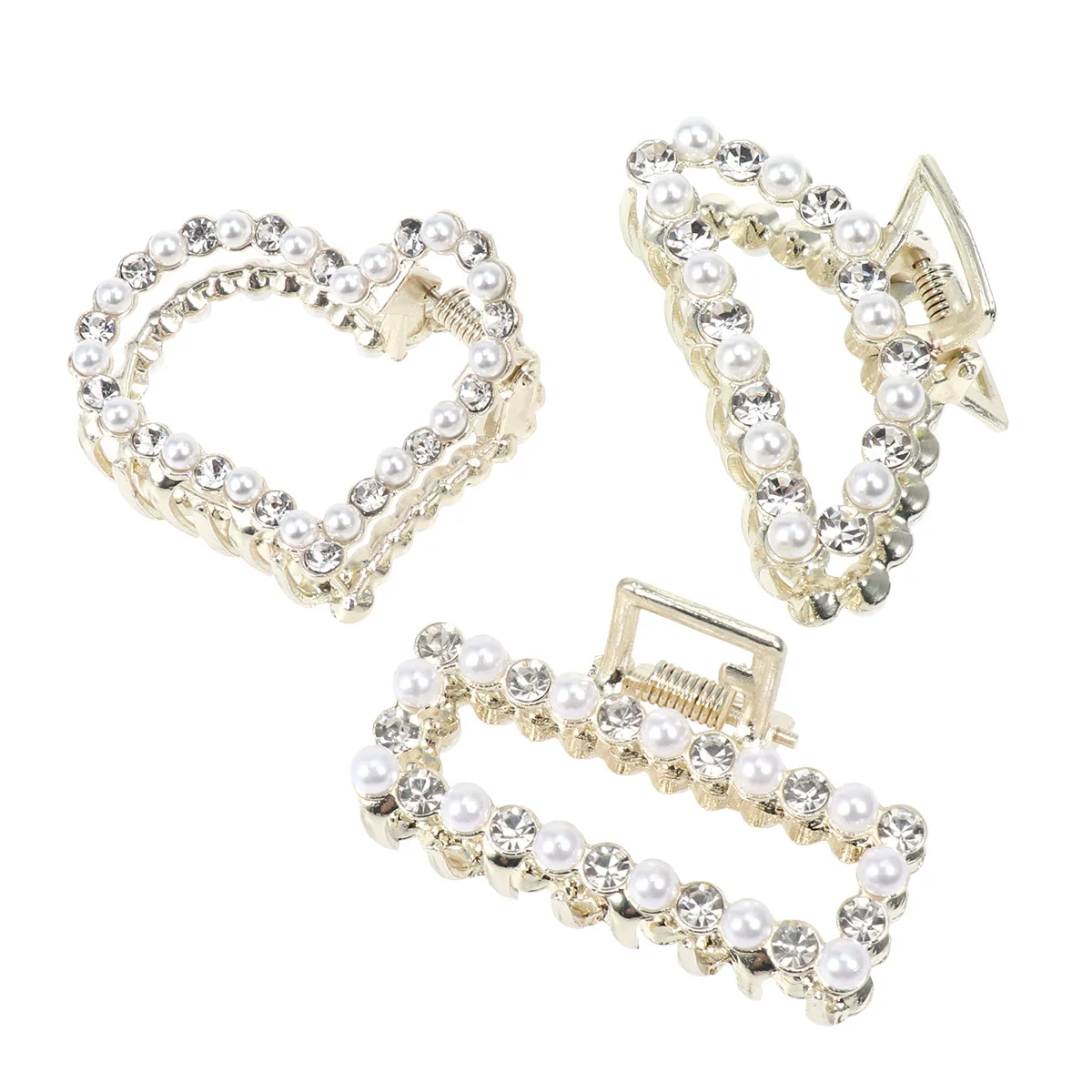 

3pcs Water Rhinestone Hair Clips Pearl Decorative Claw Clips Women Bridal Wedding Party Birthday Accessories Durable