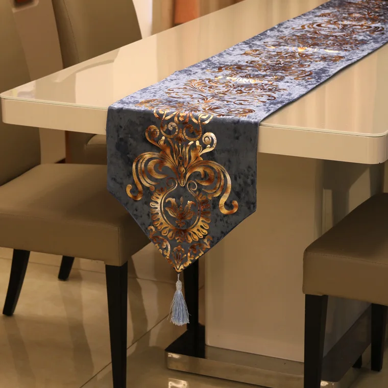 Luxury European-style Black Gold Table Runner Dining Table Cloth Hotel Decoration