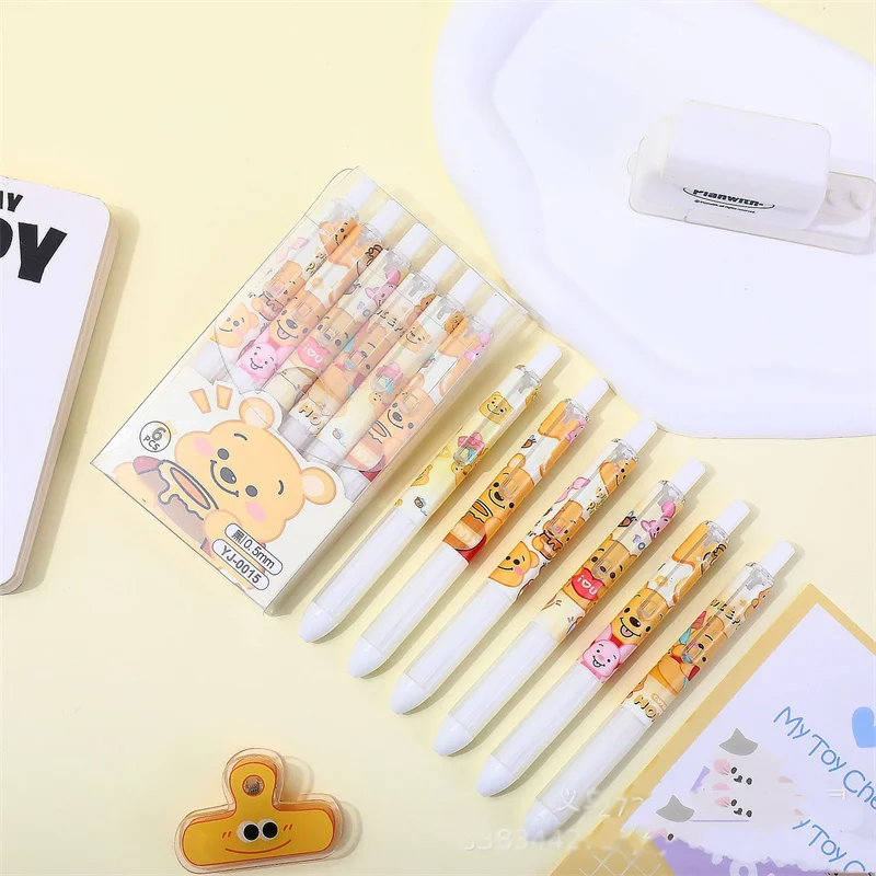 

36pcs/ лот Kawaii Disney Bear Press Gel Pen Cute 0.5mm Black Ink нейтральные ручки рекламные школьные принадлежности офиса