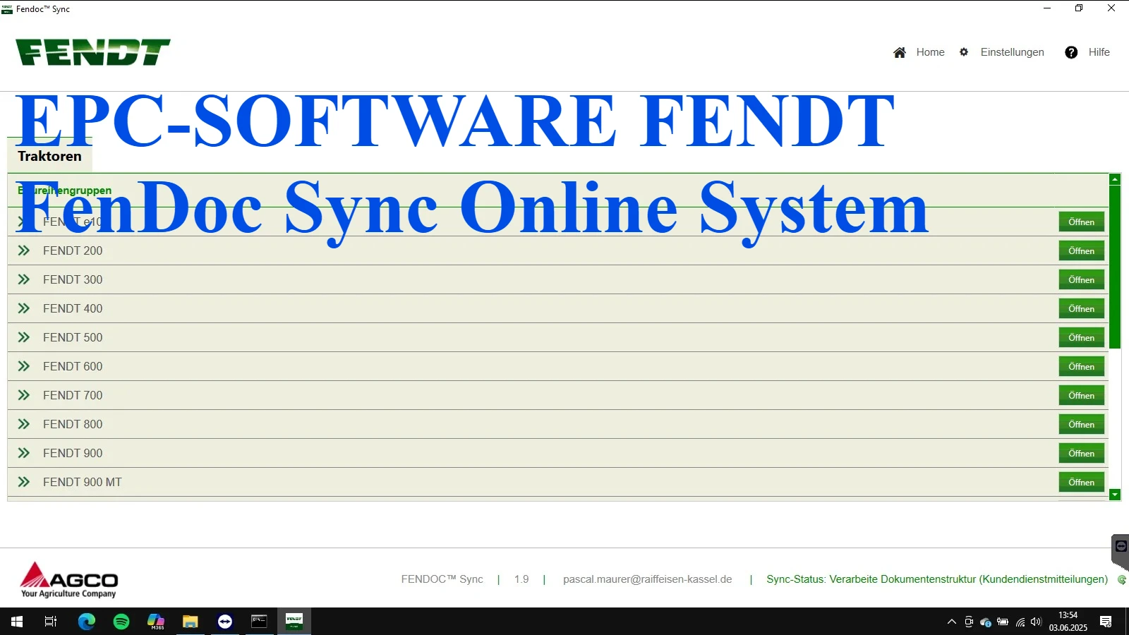 

EPC-OFTWARE FENDT Online System FenDoc Sync