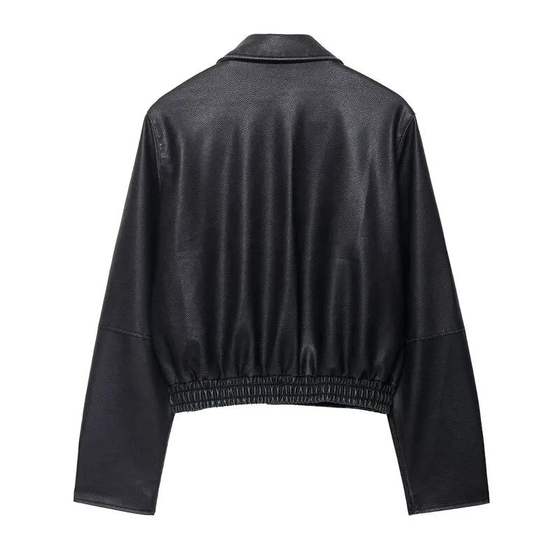 Kedatangan Baru Musim Gugur 2025 Jaket Luar Wanita Model Longgar Bahan Kulit Imitasi untuk Kerja, Kancing Panjang, Panjang Reguler