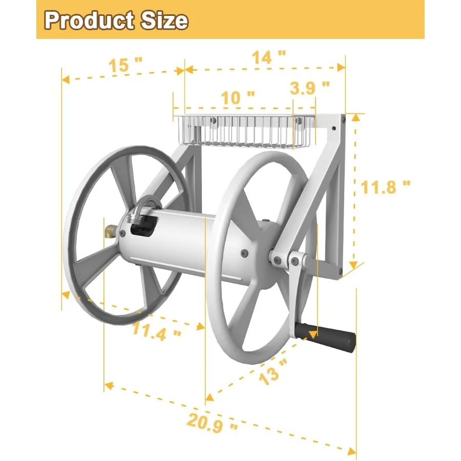 Triangle Wall Mounted Garden Hose Reel for Outdoor Use HeavyDuty Water Hose Holder with 125 Ft Capacity for 5 8Inch Hose and 3.