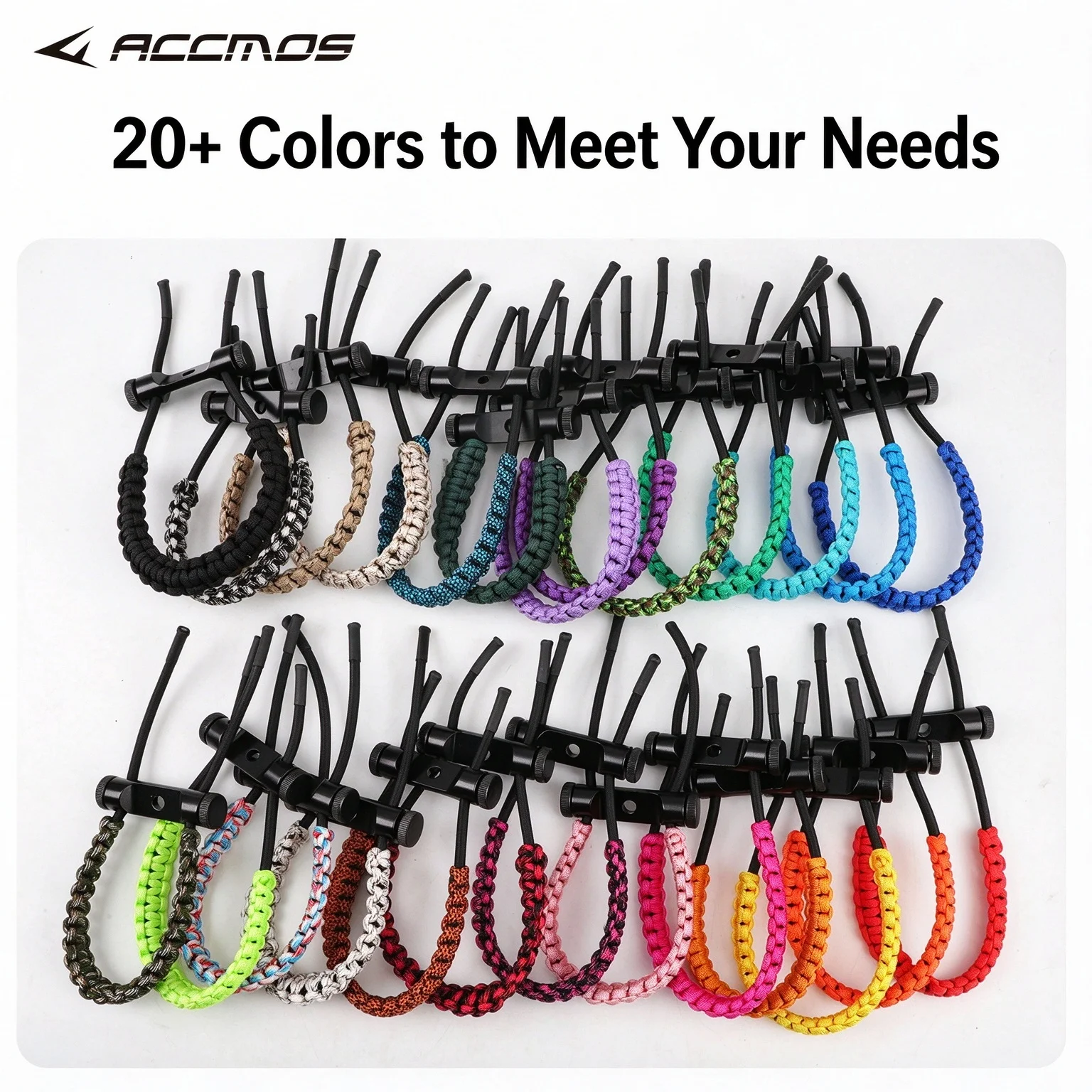ACCMOS 2 Pcs Archery Bow Wrist Sling Braided Cord with Leather Ends Compound Recurve Bow Sling for Hunting Target Shooting