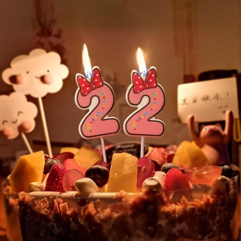 Cute Digital Number Candle Bowknot Number Birthday Candles 1 2 3 4 5 6 7 8 9 Kids Birthday Candle Party Decor Cake Candles