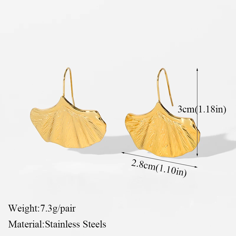 BCEFACL 316L Stainless Steel Gold Color Ginkgo Leaf Drop Earrings For Women Girl Fashion Waterproof  Ear Hook Jewelry Gift