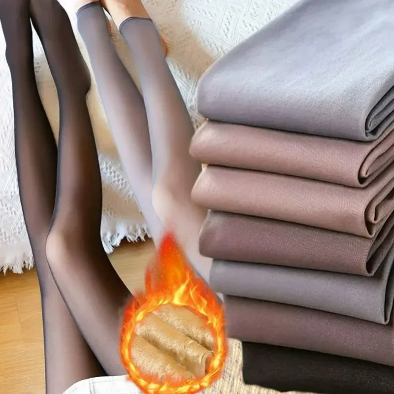 Winter Warm Pantyhose Women Lamb Cashmere Leggings High Waist Butt Lift Elastic Plush Up Tights Sexy Translucent Wool Sock Pants