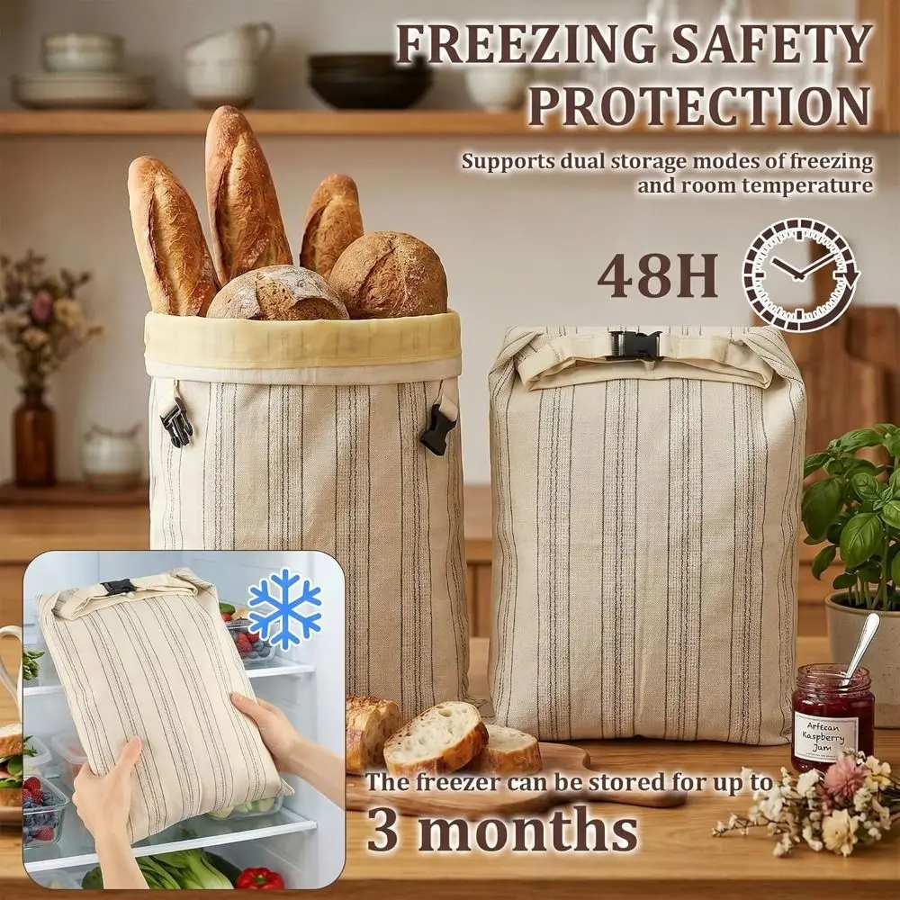 Reusable Beeswax Bread Bags Beeswax Coated Organic Linen Reusable Food Wrap Bags Airtight Design Large Capacity